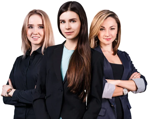 Colagem de três jovens mulheres com as mãos cruzadas . — Fotografia de Stock