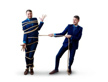 Kızgın işadamı kendini bir iple bağladı..