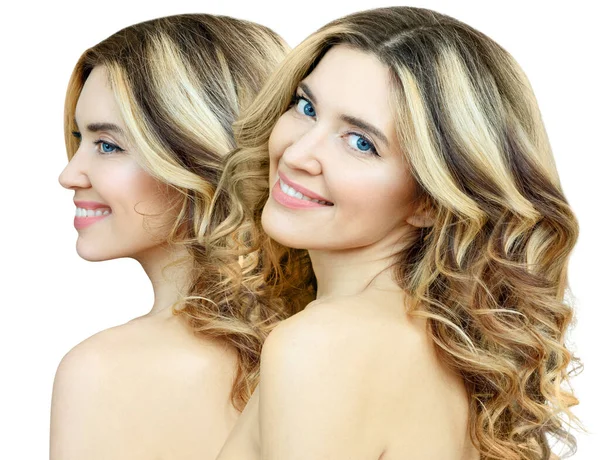 Collage van blonde vrouw met golvend haar. — Stockfoto