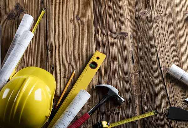 Lugar de trabajo del arquitecto, planos — Foto de Stock