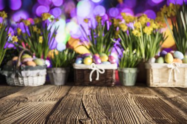 Paskalya Tema, yumurta ve çiçekler.