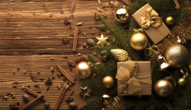 Noel tema. Hediyeler ve dekorasyon.