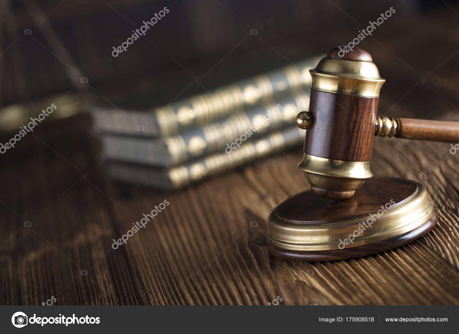 Beautiful Antique Gavel Made Wood Brass Law Symbols Composition Book
