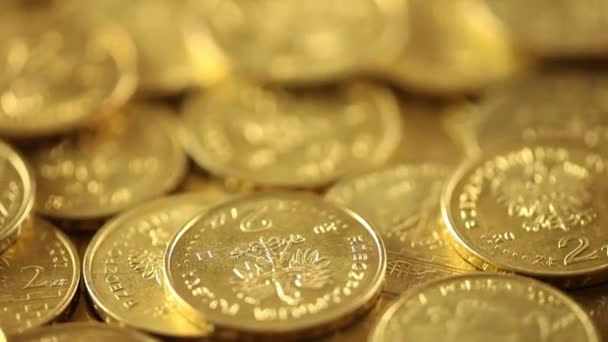 コイン お金の概念のスタック ドーリー ショット — ストック動画