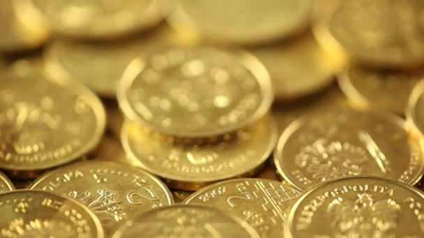 Empilement de pièces, concept d'argent. Dolly shot .