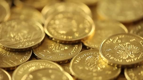 Empilement de pièces, concept d'argent. Dolly shot .