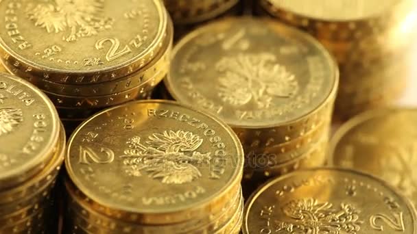 Empilement de pièces, concept d'argent. Dolly shot .