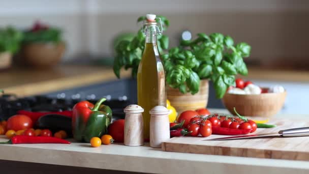 Bio Gemüse Gesundes Ernährungskonzept Kugelstoßer — Stockvideo