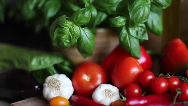 Verduras Ecológicas Concepto Comida Saludable Dolly Disparó — Vídeo de stock