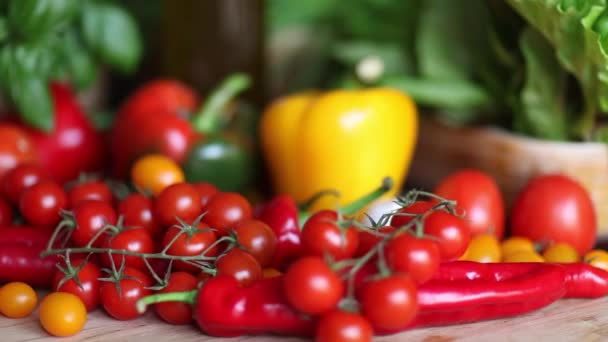 Verduras Ecológicas Concepto Comida Saludable Dolly Disparó — Vídeo de stock