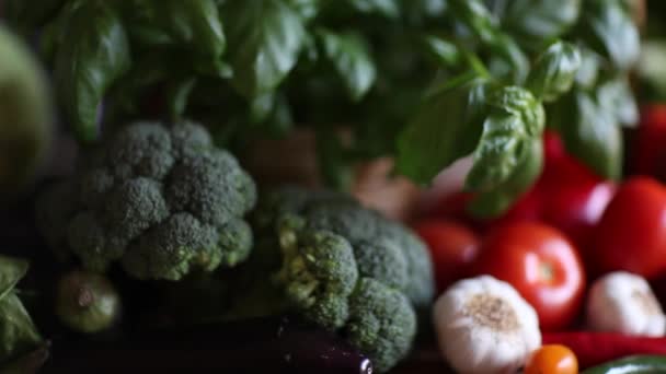 Verduras Ecológicas Concepto Comida Saludable Dolly Disparó — Vídeos de Stock