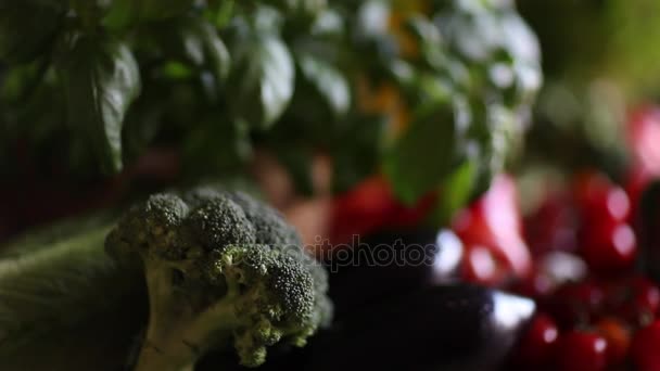 Verduras Ecológicas Concepto Comida Saludable Dolly Disparó — Vídeos de Stock