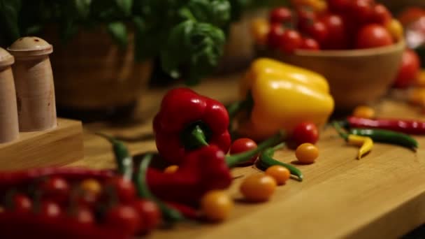 Verduras Ecológicas Concepto Comida Saludable Dolly Disparó — Vídeo de stock