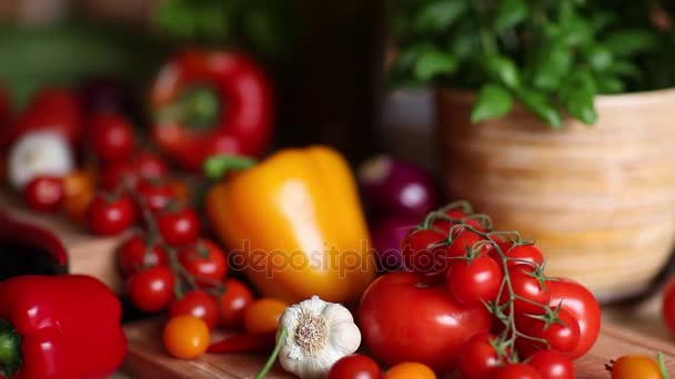 Verduras Ecológicas Concepto Comida Saludable Dolly Disparó — Vídeo de stock