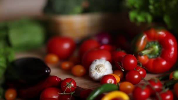 Verduras Ecológicas Concepto Comida Saludable Dolly Disparó — Vídeo de stock