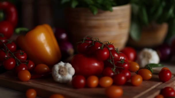 Bio Zöldségek Egészséges Élelmiszerek Fogalmát Dolly Lövés — Stock videók