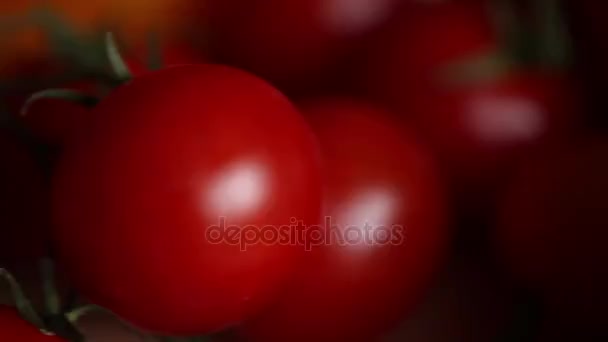 Zblízka Zralých Cherry Rajčat Jako Pozadí Kopírovat Prostor — Stock video