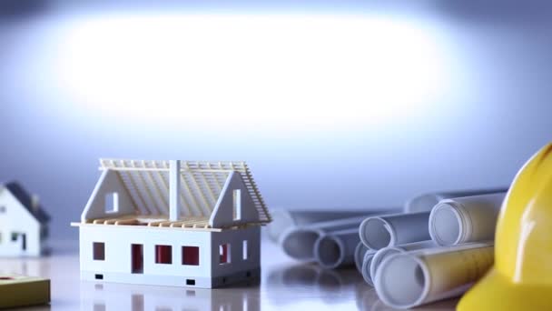 Real Estate Rozvoje Územního Plánování Dům Pod Výstavby Modrotisky Helma — Stock video
