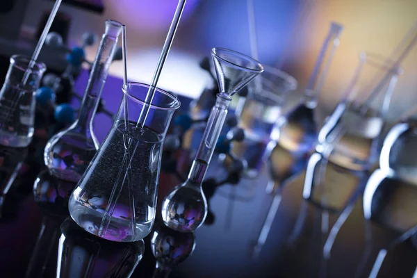 Science Experiment Concept Bokeh Background Laboratory Beakers — Stock Photo, Image