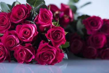 Sevgililer günü kavramı. Beyaz zemin üzerine kırmızı gül buketi. Tipografi için yer.