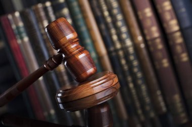Mahkeme Kütüphane. Hakimin tokmak. Tipografi için yer.