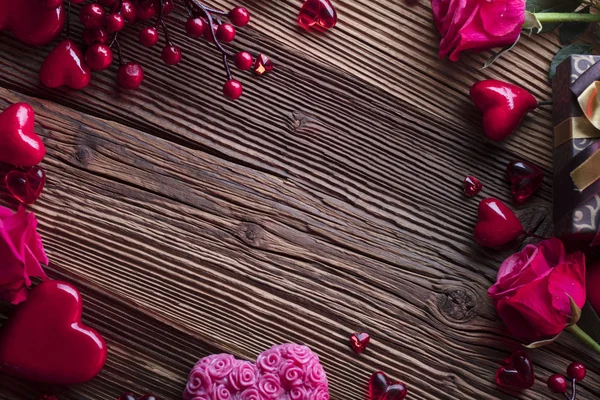 Fondo Del Día San Valentín Corazones Rosas Regalos Decoraciones Románticas — Foto de Stock