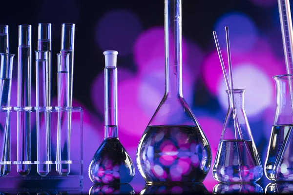 Science Concept Background Microscope Laboratory Glassware Composition Bokeh Background — Stock Photo, Image