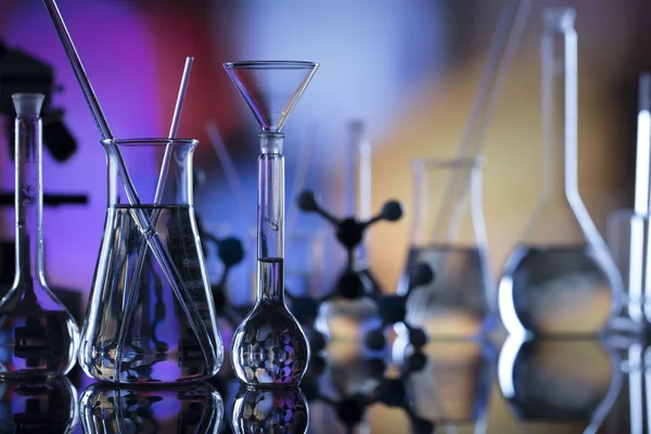 Science Experiment Concept Background Laboratory Beakers Microscope Pipette Bokeh Background — Stock Photo, Image