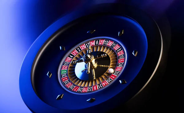 Kumarhane Casino Rulet Yüksek Kontrast Görüntü Mavi Arka Plan — Stok fotoğraf