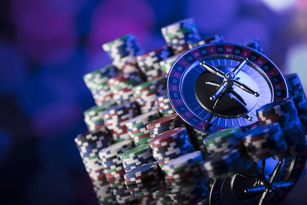 Casino Hoog Contrast Foto Van Casino Roulette Poker Chips Bokeh — Stockfoto