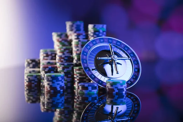 Casino High Contrast Image Casino Roulette Poker Chips Bokeh Background — Stock Photo, Image