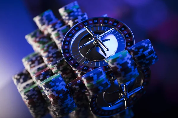 Kumarhane Casino Rulet Yüksek Kontrast Görüntü Poker Fişleri Bokeh Arka — Stok fotoğraf