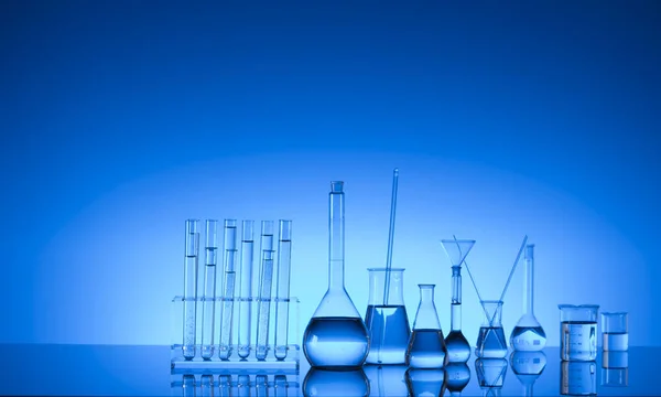 Science Laboratory Laboratory Glassware Test Tubes Research Development Blue Background — Stock Photo, Image