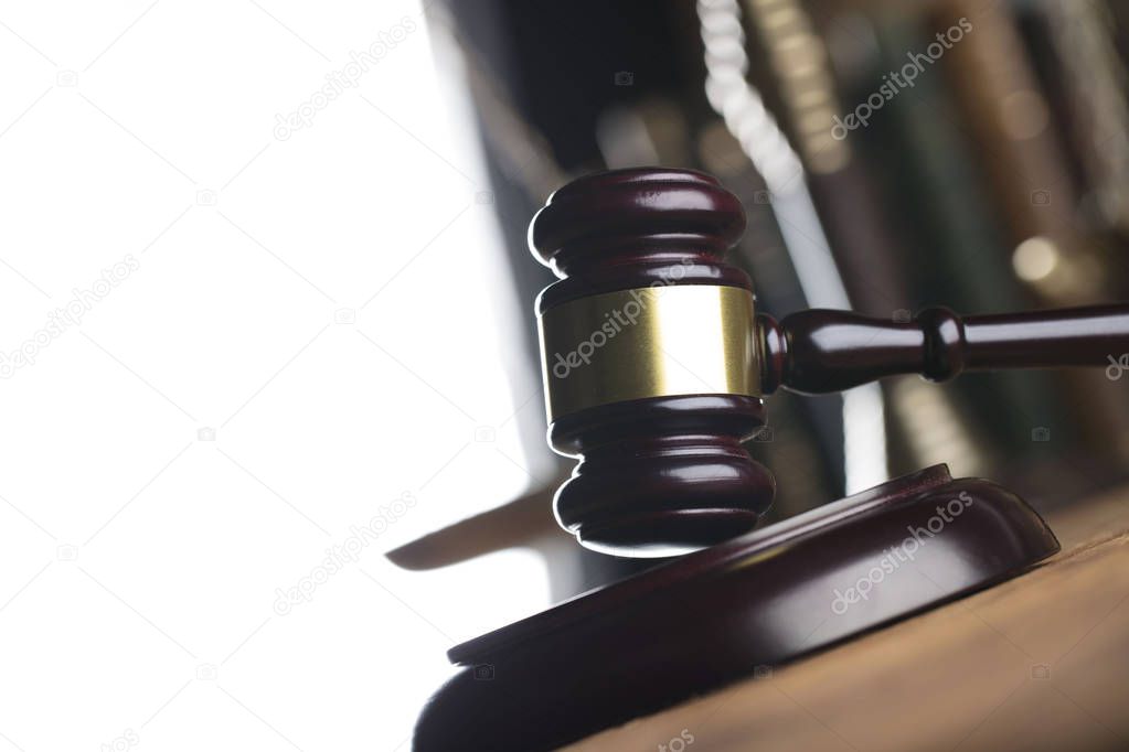 Law and justice concept  gavel, scale of justice and legal code.