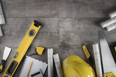 Yüklenici kavramı arka plan. Üstten Görünüm. Tipografi için yer. 