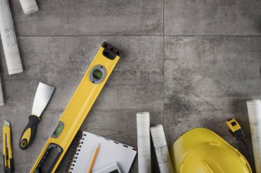 Yüklenici kavramı arka plan. Üstten Görünüm. Tipografi için yer. 