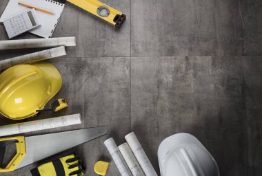 Yüklenici kavramı arka plan. Üstten Görünüm. Tipografi için yer. 