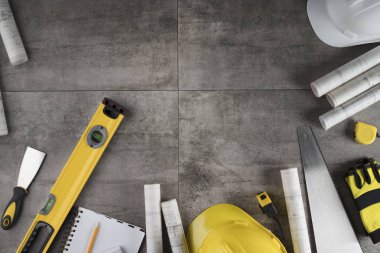 Yüklenici kavramı arka plan. Üstten Görünüm. Tipografi için yer. 