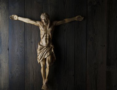 İsa 'nın çarmıha gerilmesi ahşap arka planda
