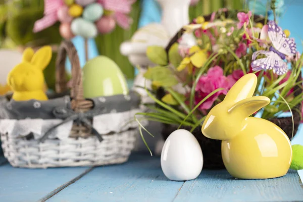 Tema Páscoa Decorações Páscoa Ovos Páscoa Cesta Folha Repolho Buquê — Fotografia de Stock