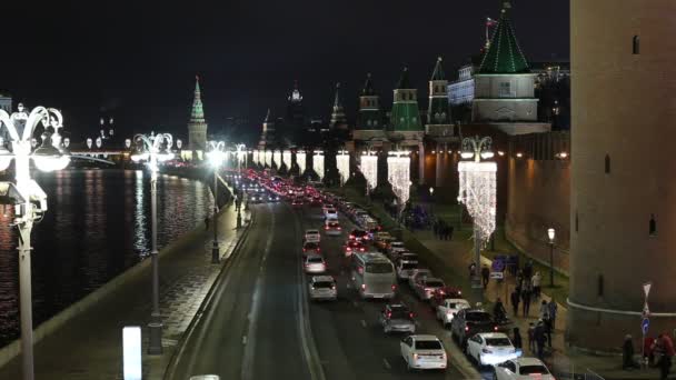 Moskva Ryssland Januari 2018 Nyår Kajen Vid Moskva Floden Många — Stockvideo