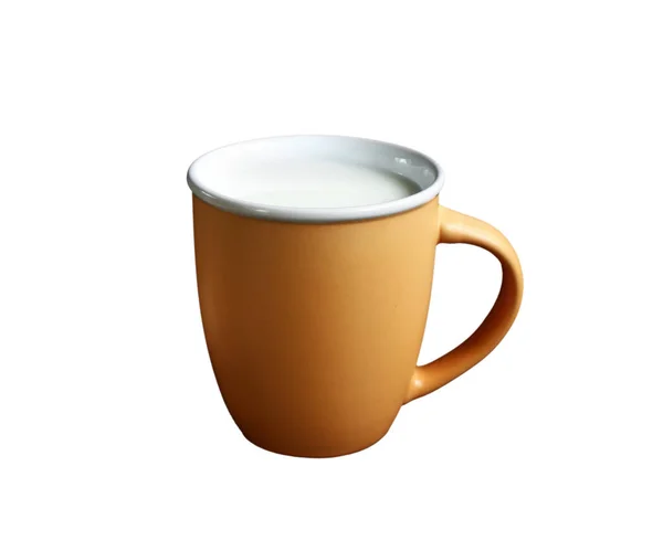 Κούπα Πηλός Καφέ Χρώμα Εσωτερικό Χύνεται Υγιεινό Γάλα Απομονωθεί Λευκό — Φωτογραφία Αρχείου