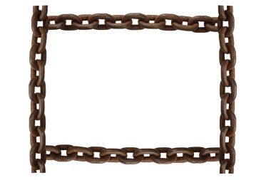 Dekoratif kaplama için eski paslı zinciri. çerçeveler, afiş, kartları. Beyaz arka plan üzerinde izole.