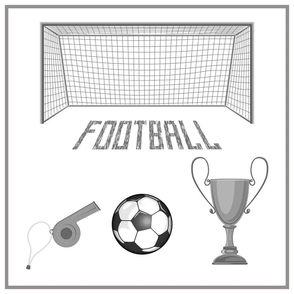 Ensemble Accessoires Pour Jouer Football Une Boule Une Tasse Sifflet — Image vectorielle