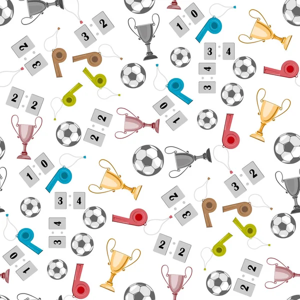 Ensemble Accessoires Pour Jouer Football Sifflet Une Tasse Une Balle — Image vectorielle