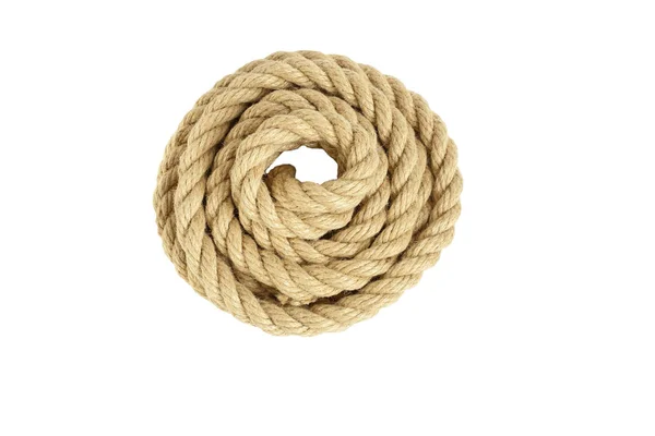 Rope Made Coarse Hemp Coils Isolate White Background Shadows Easy — Stock Photo, Image