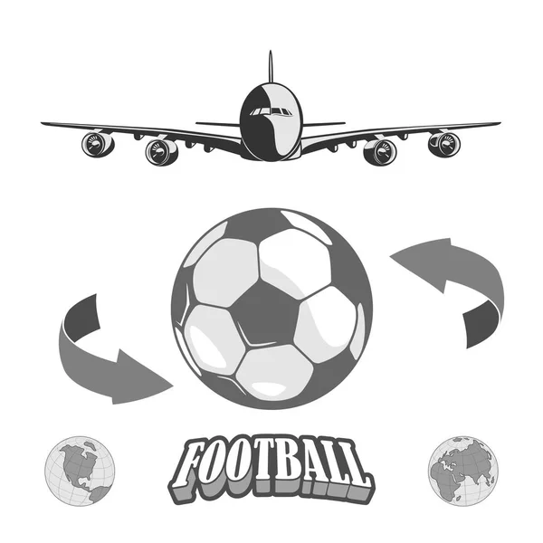 Futbol Topu Dünyanın Stilize Edilmiş Görüntüsü Büyük Bir Yolcu Uçağı — Stok Vektör