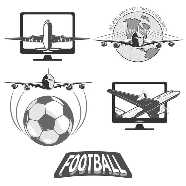 Futbol Topu Dünyanın Stilize Edilmiş Görüntüsü Büyük Bir Yolcu Uçağı — Stok Vektör