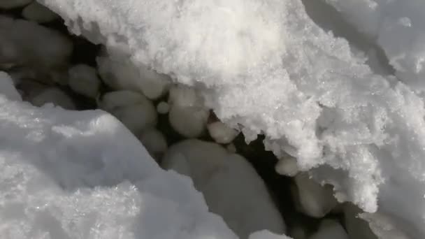 Crepa Nel Ghiaccio Pura Neve Bianca Acqua Primo Piano — Video Stock