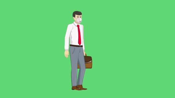 Animation Man Manager Company Walking Briefcase His Hands Medical Mask — Stockvideo